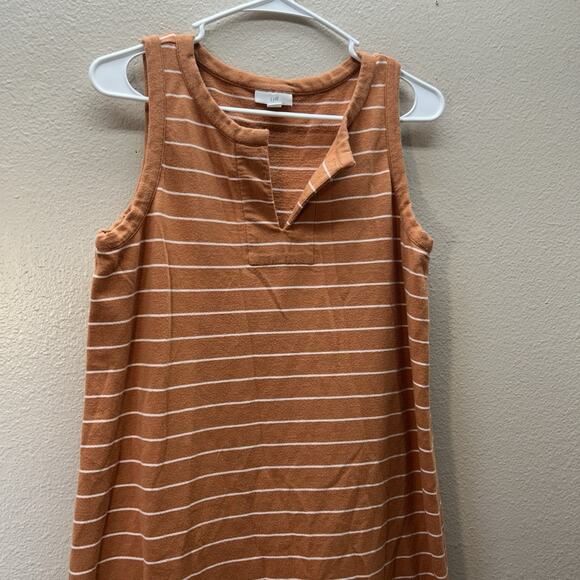 J. Jill Cotton Shift Dress Sz S Orange Striped Beach Coastal Relaxed Midi - Picture 2 of 6